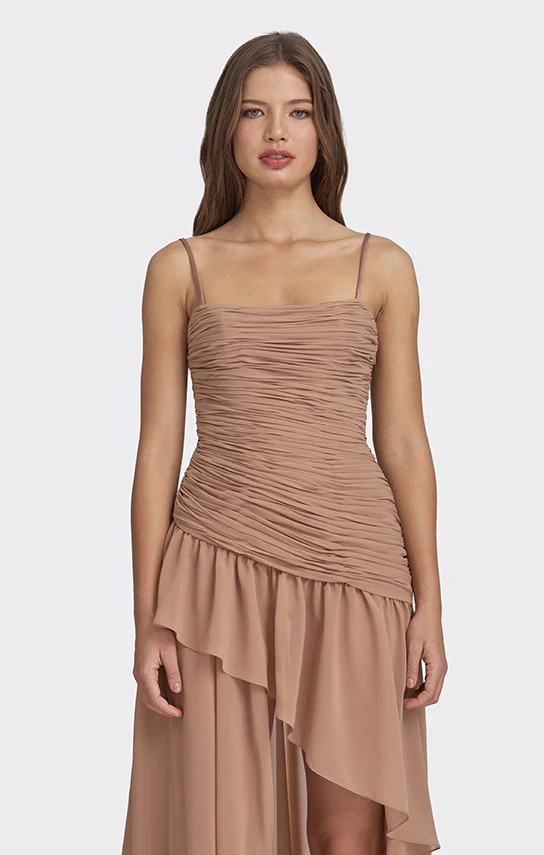 Asymmetric Draped Chiffon Mini Dress - Image 10
