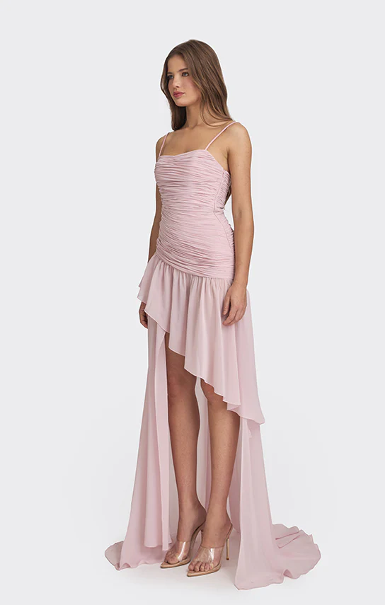 Asymmetric Draped Chiffon Mini Dress - Image 3