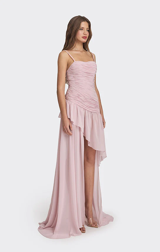 Asymmetric Draped Chiffon Mini Dress - Image 4