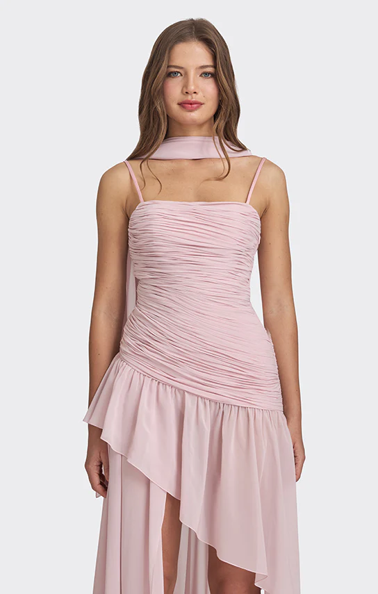 Asymmetric Draped Chiffon Mini Dress - Image 5
