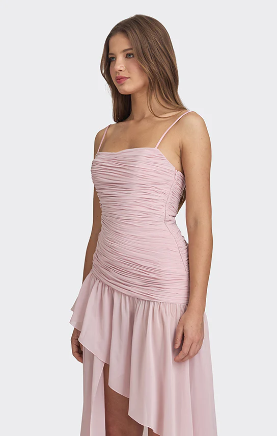 Asymmetric Draped Chiffon Mini Dress - Image 6