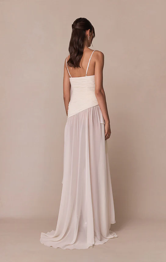 Asymmetric Draped Chiffon Mini Dress (French Lace) - Image 7