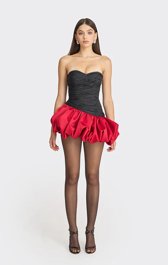Balloon Draped Mini Dress (Two Tone)