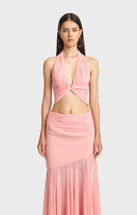 Betta Draped Halter Mini Top (Wrinkled Chiffon Silk)
