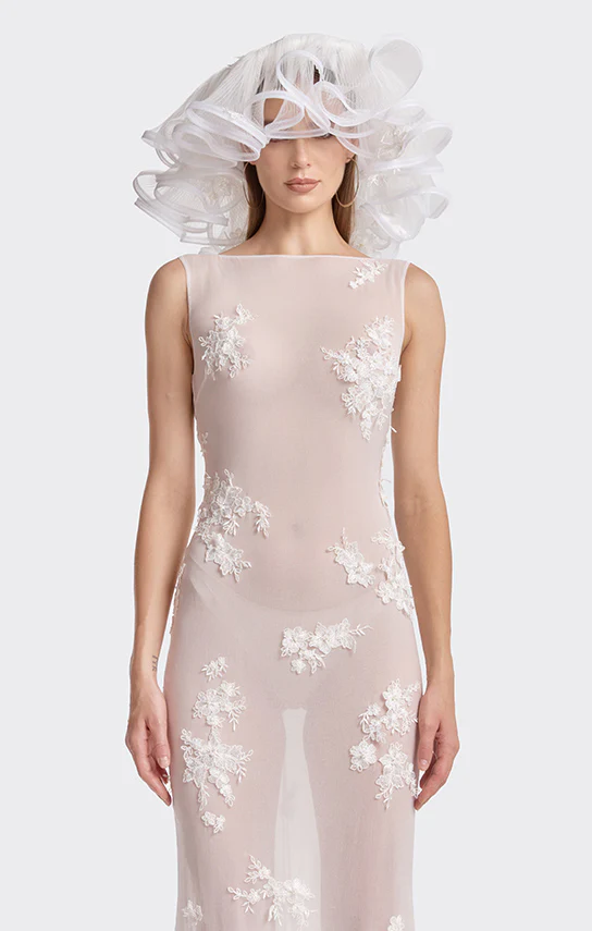 Boat-Neck Embroidered Lace Maxi Dress - Image 2