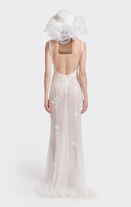 Boat-Neck Embroidered Lace Maxi Dress - Image 5