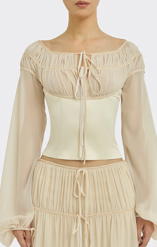 Bow Ruched Long Sleeve Blouse - Image 2