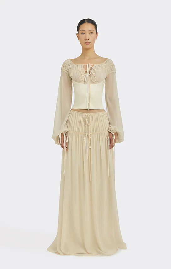 Bow Ruched Long Sleeve Blouse - Image 3