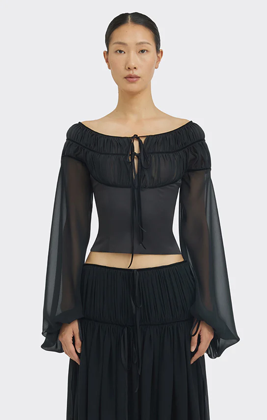 Bow Ruched Long Sleeve Blouse - Image 7