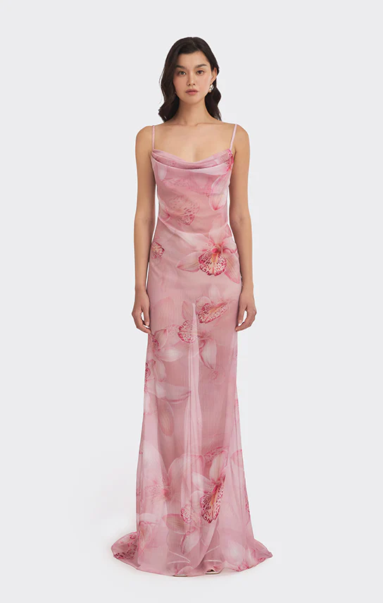 Cowl Neck Dress (Orchid Print)