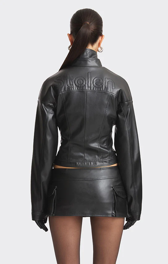 Faux Leather Racing Belt Jacket - Image 2