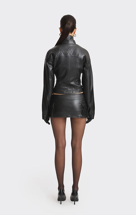 Faux Leather Racing Belt Jacket - Image 7