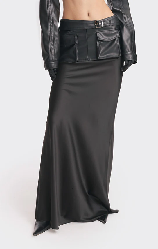 Faux Leather Racing Belt Maxi Skirt - Image 3