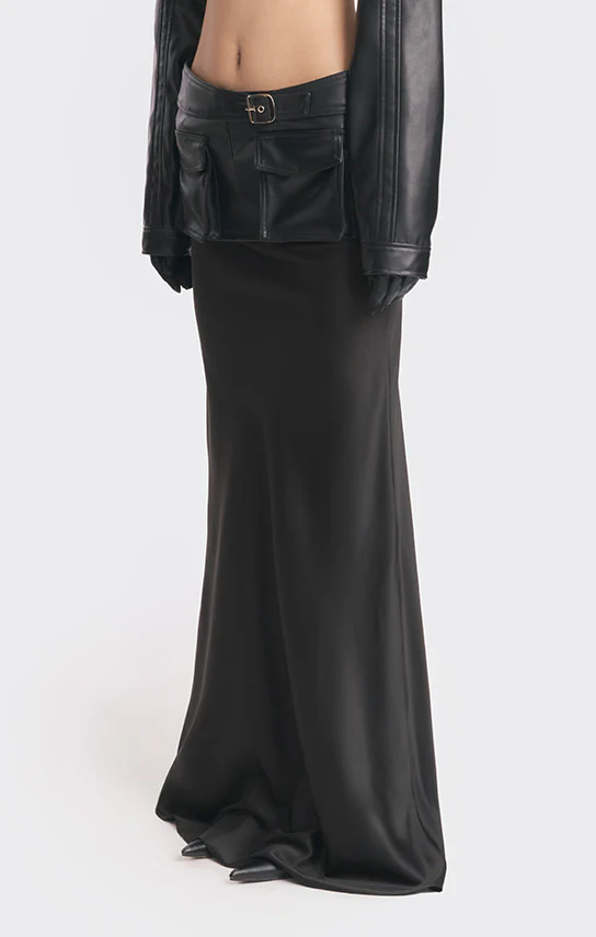 Faux Leather Racing Belt Maxi Skirt - Image 4