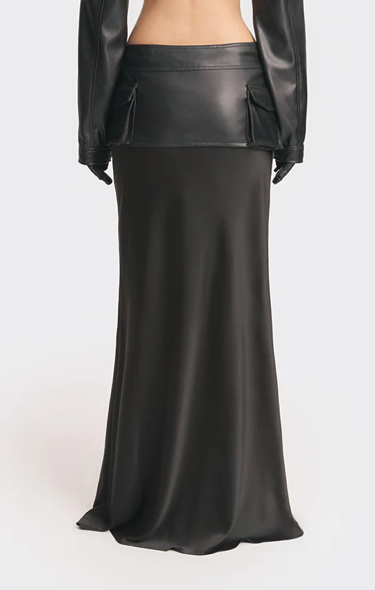 Faux Leather Racing Belt Maxi Skirt - Image 5