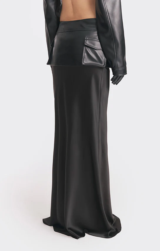 Faux Leather Racing Belt Maxi Skirt - Image 6