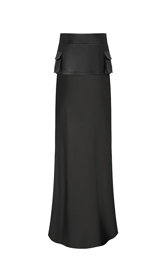 Faux Leather Racing Belt Maxi Skirt - Image 7
