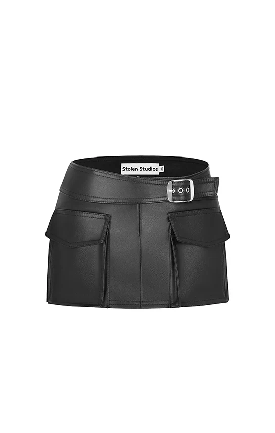Faux Leather Racing Belt Mini Skirt - Image 2