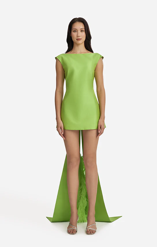 Feather Trimmed Thai Silk Mini Dress