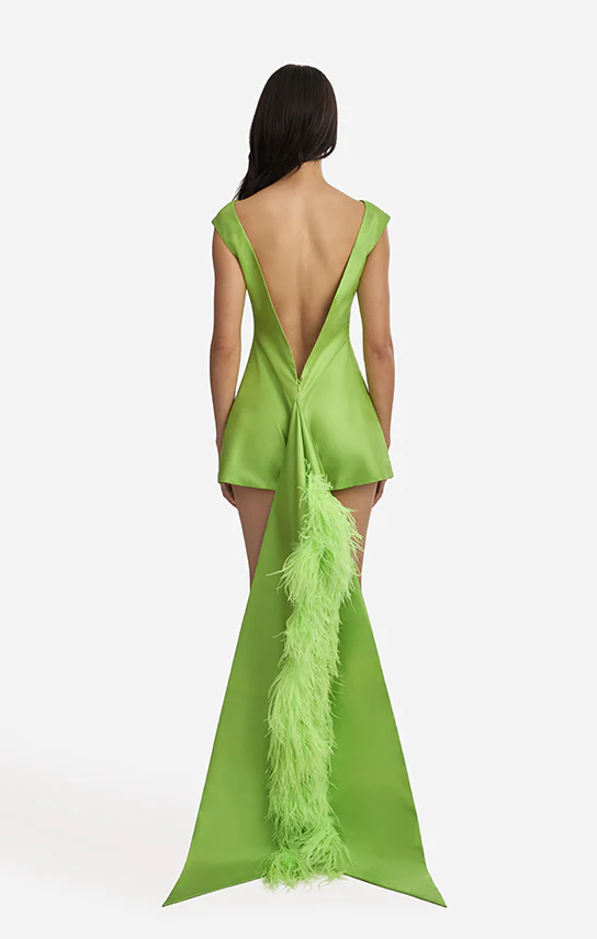 Feather Trimmed Thai Silk Mini Dress - Image 5