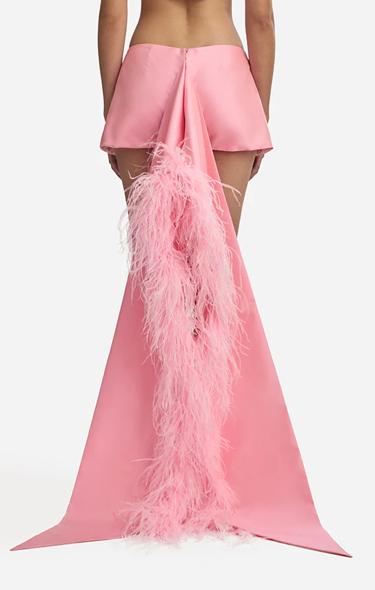 Feather Trimmed Thai Silk Mini Skirt - Image 3