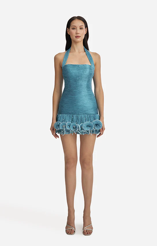 Ms.Tutu Halter Embroidered Mini Dress