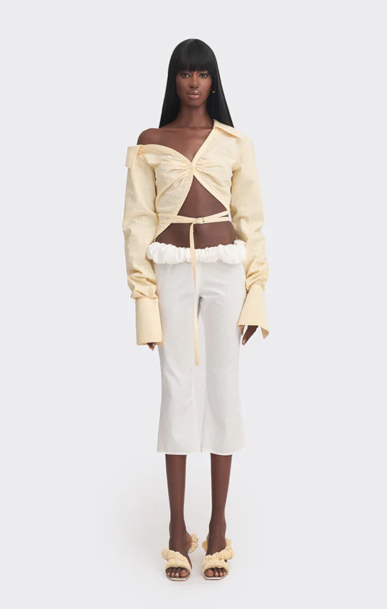 Off shoulder Cropped Shirt (Stripe)