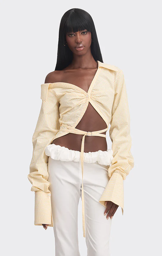 Off shoulder Cropped Shirt (Stripe) - Image 2