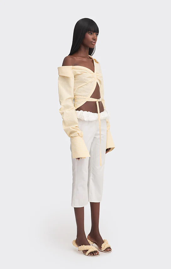 Off shoulder Cropped Shirt (Stripe) - Image 3