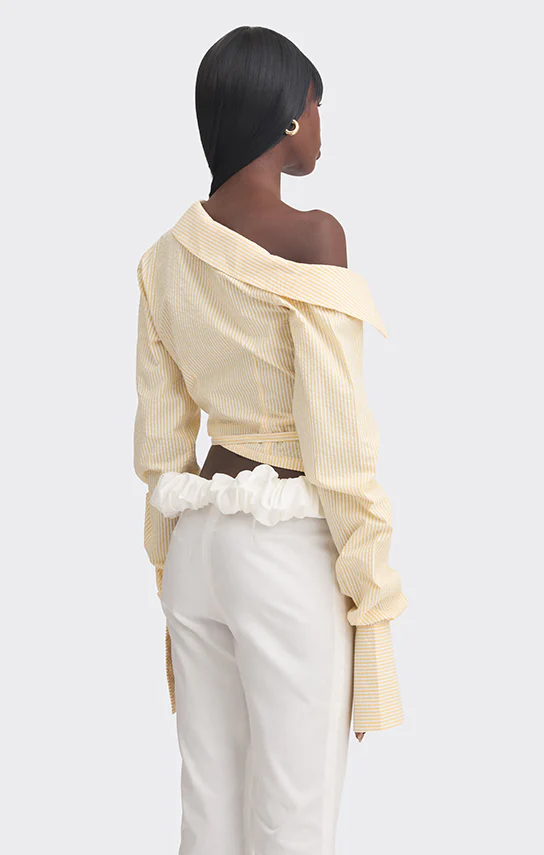 Off shoulder Cropped Shirt (Stripe) - Image 4