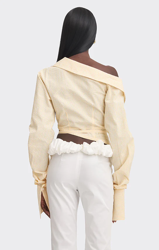 Off shoulder Cropped Shirt (Stripe) - Image 5