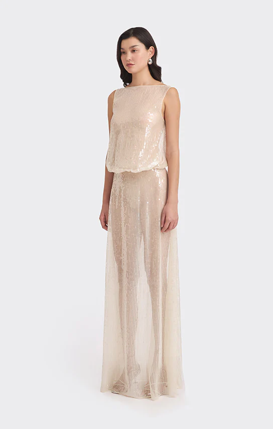 Puffed Boatneck Maxi Gown (Sequin) - Image 3