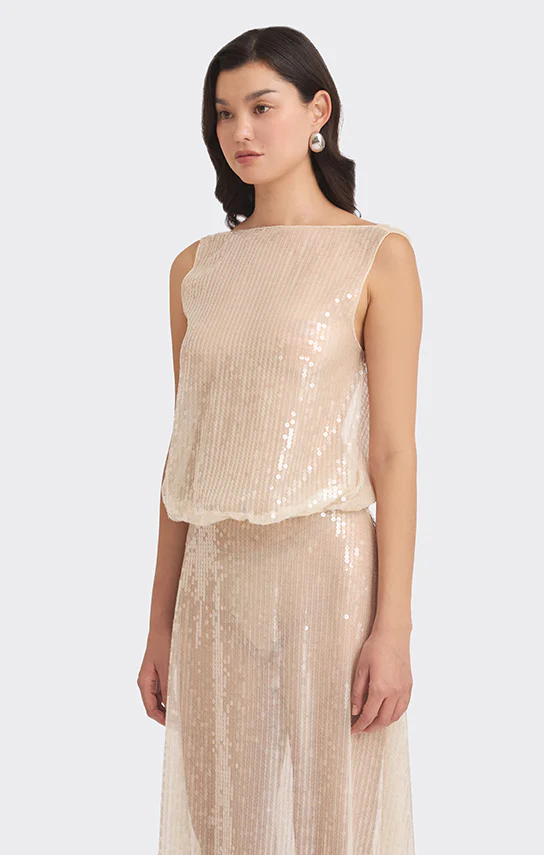 Puffed Boatneck Maxi Gown (Sequin) - Image 4