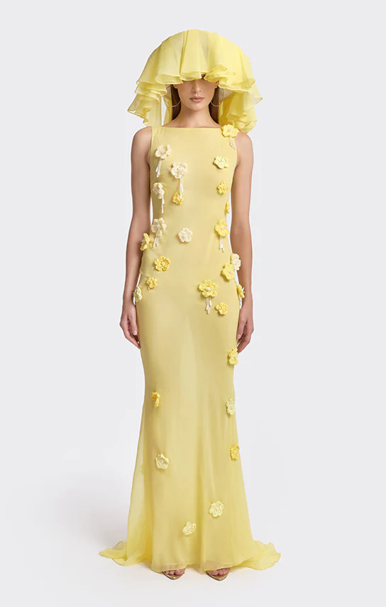 Sheer Boat-Neck Floral Crochet Maxi Dress