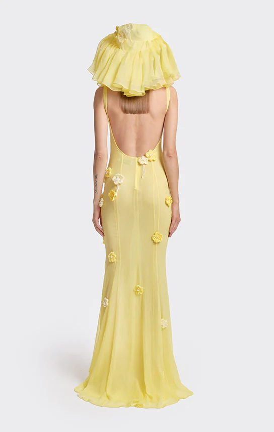 Sheer Boat-Neck Floral Crochet Maxi Dress - Image 3