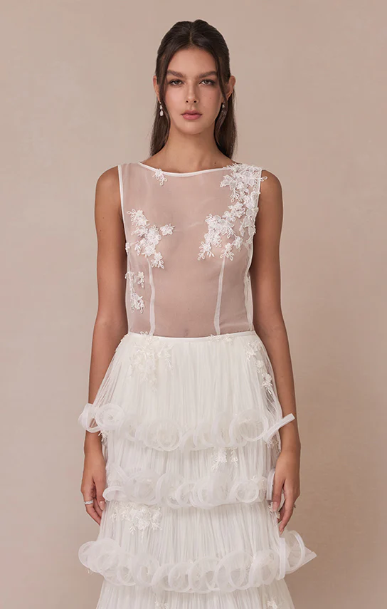 Sheer Lace Boat Neck Top (French Lace)