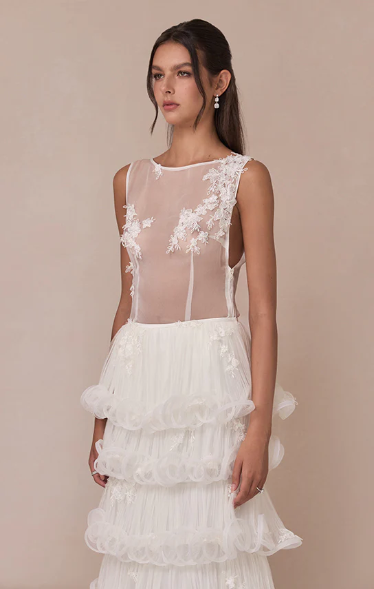 Sheer Lace Boat Neck Top (French Lace) - Image 2