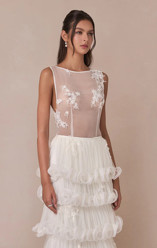 Sheer Lace Boat Neck Top (French Lace) - Image 3